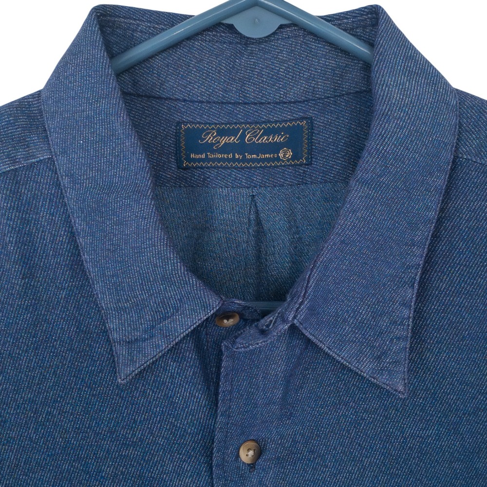 Tom James Royal Classic Hand Tailored Button Down Mens 2XL Blue Cotton Twill USA - Picture 5 of 13